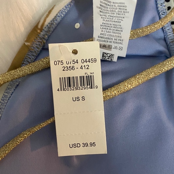 Aerie keyhole bandeau bikini top tropical glitter gold strap size small - Picture 4 of 7